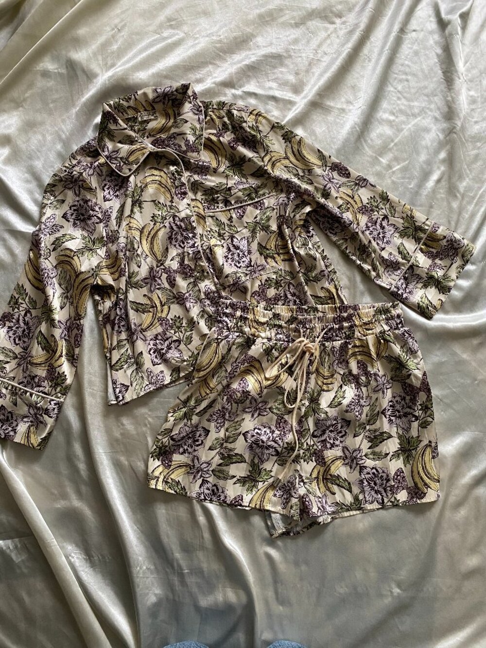 Free People Pillow Talk Pajama Set Satin Floral Banana Print Small